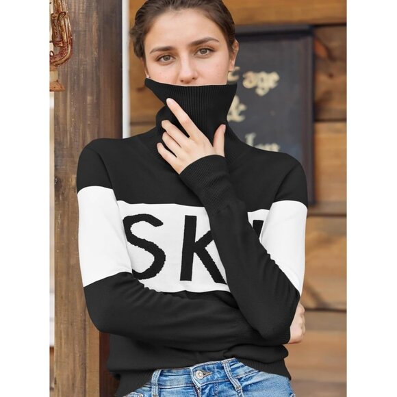 Womens Color Block Turtleneck Ski Sweater Knitwear Small - Picture 6 of 6